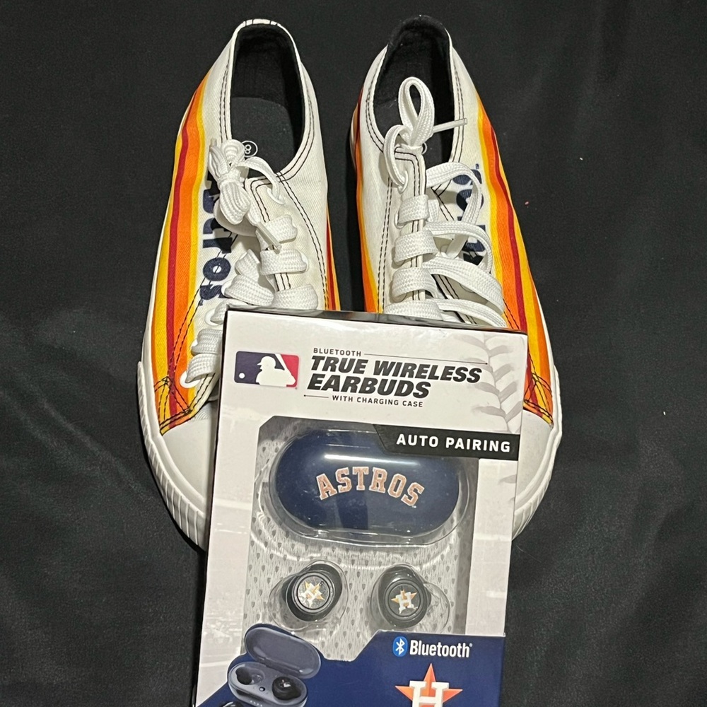 Houston Astros FOCO Shoes + Wireless Earbuds Bundle